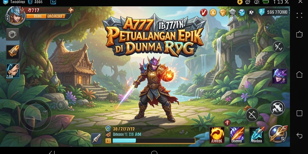 Screenshot A7777 menampilkan aksi pertarungan yang mendebarkan di dunia RPG.