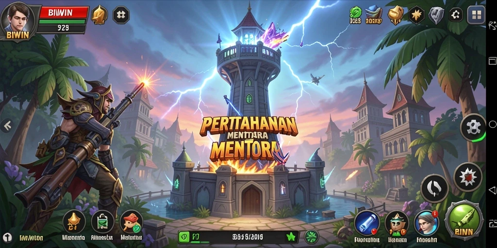 Tampilan gameplay BIWIN yang mendebarkan dalam pertempuran Tower Defense.