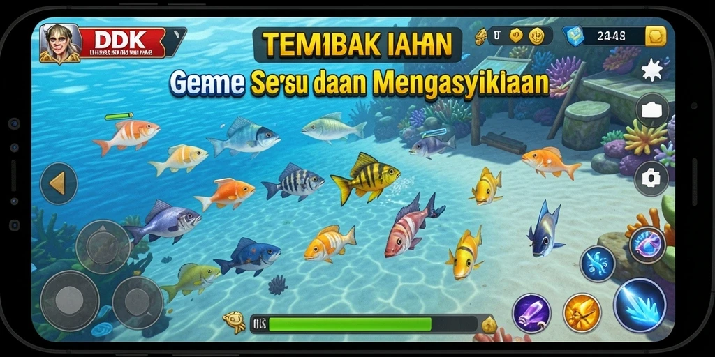 Gameplay DKK yang menampilkan aksi tembak ikan yang seru.