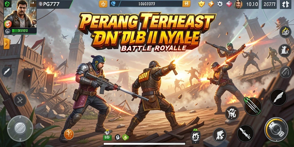 Tangkapan layar PG777 menampilkan aksi intens dalam pertempuran Battle Royale.