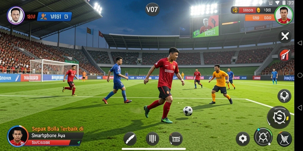 Screenshot gameplay V07 menampilkan aksi sepak bola yang mendebarkan.